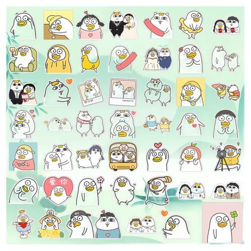 50张可爱创意表情包小刘鸭贴纸DIY旅行箱储物箱手机壳笔记本平板电脑桌面墙面门窗书架保温杯水杯不干胶贴画