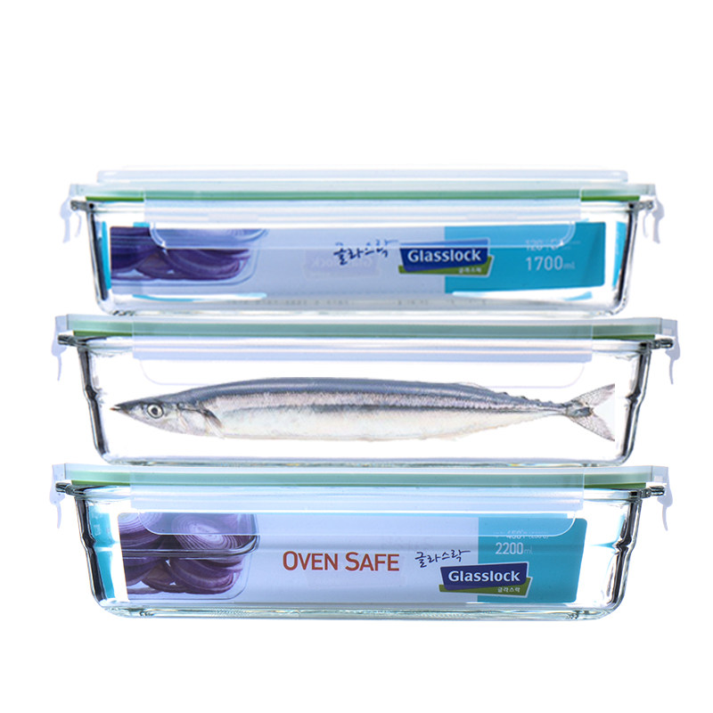 glasslock韩国进口大容量玻璃密封保鲜盒长方形烤鱼盘烘焙模具盒