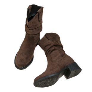 羊皮版~棕色内增高靴子女2025新款爆款厚底小个子短靴褶皱堆堆靴