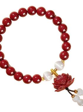 手串朱砂猫眼石本命年莲花好运