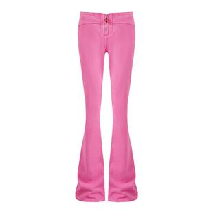 JELLOJELLO24SS树脂嘴唇拉链腰头烫钻装饰低腰芭比粉牛仔裤