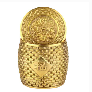 全铜五谷丰登摆件铜篓筐粮仓金银满斗缸乔迁新居礼品年年有余笔筒