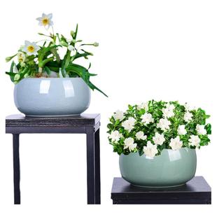 大号无孔水仙花盆陶瓷铜线草水培花盆器皿睡莲碗莲家用植物盆中式