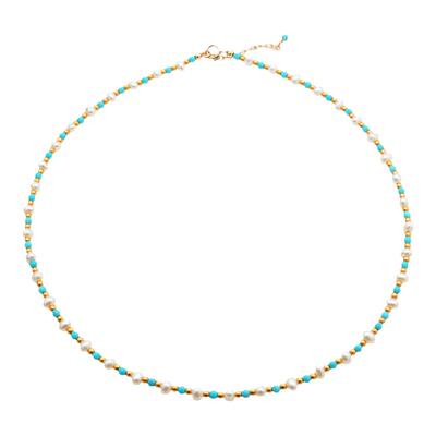 珍珠原创绿松石玉石项链女沙金珠