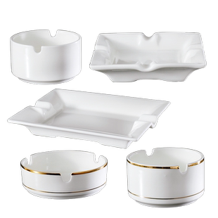 骨瓷烟灰缸酒店宾馆客房饭店陶瓷烟缸KTV白色金边圆形长方形烟盅