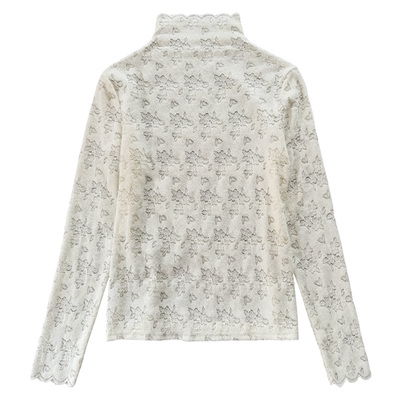 2026新款磨毛蕾丝打底衫女高级感网纱秋冬内搭高领叠穿保暖小衫潮