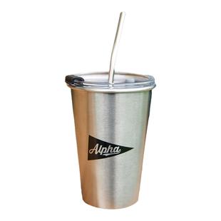 AlphaGym不锈钢随行杯500ML容量吸管杯运动简约带卡扣防漏水杯