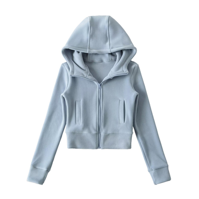 美式甜美小个子毛绒连帽修身卫衣