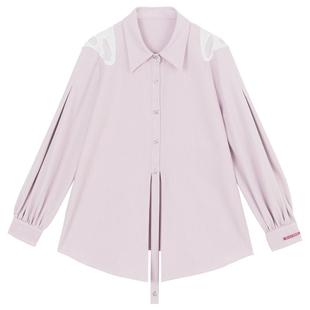 KEIKO 蝴蝶绣紫色长袖衬衫女26春季韩系垂感抗皱显瘦泡泡袖上衣