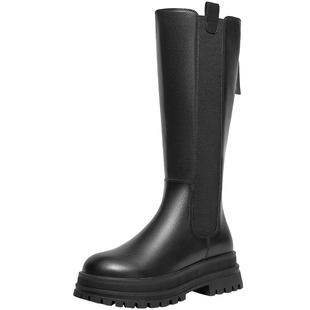 百丽厚底高长骑士靴女冬新款显瘦切尔西靴加绒长筒靴子3NV70DG4