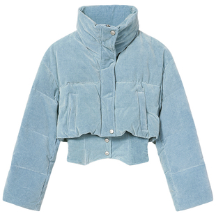 【保暖90鸭绒】Miss Sixty25冬新款牛仔丝绒羽绒服女拼接腰封外套