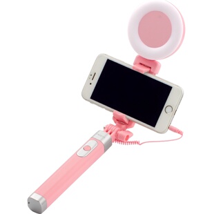 ROCK线控自拍杆手持自拍神器杆美颜补光灯送手机通用蓝牙遥控器迷你便携拍照
