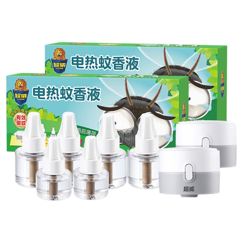 超威电蚊香液可用非无毒无味驱蚊液插电式家用补充液薄荷6瓶2器
