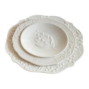 Texdream织梦 法式中古风浮雕铃兰花盘骨瓷意面盘甜品西餐盘送礼