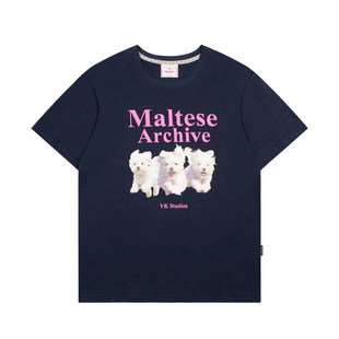 韩国正品Waikei三只小狗短袖情侣男女同款修身夏季印花宽松T恤