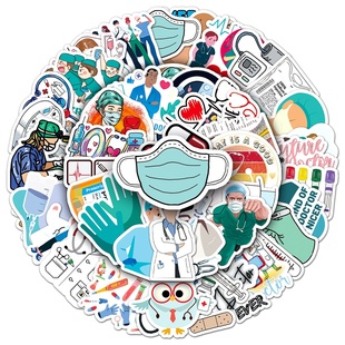 100张医生卡通贴纸创意简笔画医院护士药物标志标识彩绘涂鸦笔记本滑板行李箱吉他水杯咕卡手机平板墙壁贴画
