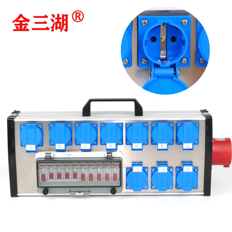 32A 5针进6路16A防水欧式输出配电箱舞台配电盒9路欧规电源直通箱