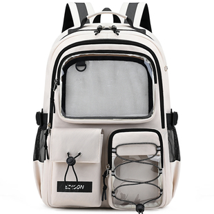 爱迪生中学生轻便护脊书包高颜值ins风双肩痛包二次元DIY吧唧谷子