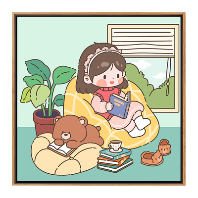 可爱卡通治愈小女孩手绘数字油画