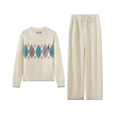 TeenieWeenie小熊半边绒睡衣女款2025新款秋冬加绒加厚家居服套装