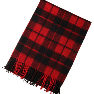 秋冬男女新款红黑格子羊毛围巾 学生青年英伦经典围脖 百搭流苏暖