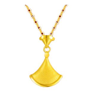 调太幅小裙子项链 女纯银小香风黄金银杏叶锁骨链四叶草18K金扇形