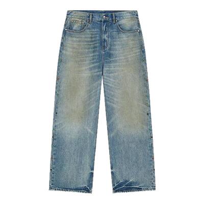 DICETINY松花钉洗水做旧牛仔裤宽松脏染磨破休闲裤设计感复古长裤