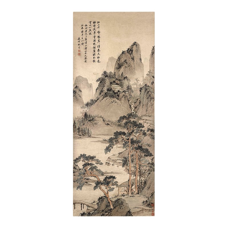 明沈周清江幽居图艺术微喷明清仿古山水临摹画稿复制装裱卷轴挂画