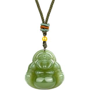 梦金园和田玉小佛足金吊坠经典佛公黄金挂坠弥勒佛玉石挂件礼物