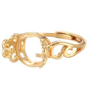 DIY珍珠戒托 日韩轻奢转运珠戒指空托 开口可调节圆珠玉珠戒指托