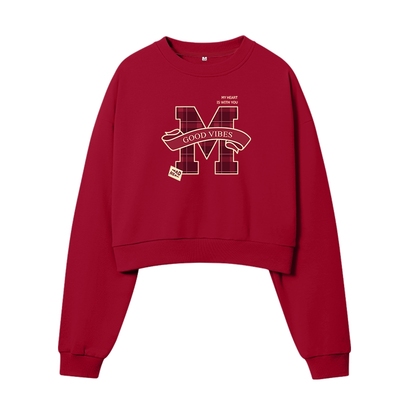 JR真维斯红色短款圆领卫衣女2025新款小个子宽松本命年马年女装