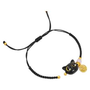 非金属玻璃手链 手工编织猫头情侣手链ins风可爱黑猫头送闺蜜手绳