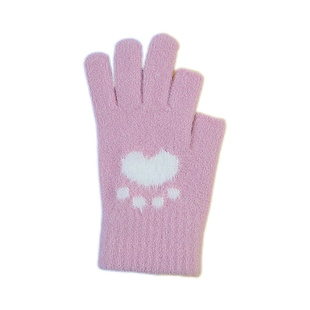 冬季手套女加厚毛绒触屏露二指舒适水晶貂可爱熊爪韩版学生写字潮