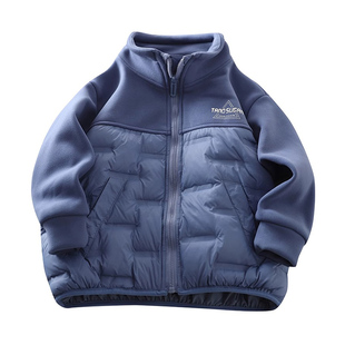 男童轻薄羽绒服秋冬装2025潮酷帅气拼接印花外套大童立领保暖上衣