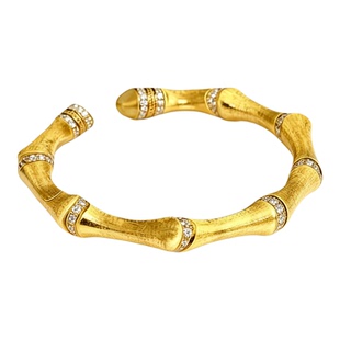 SMGI/饰品精致日常古法拉丝工艺竹节手镯沙金轻奢开口手环首饰女