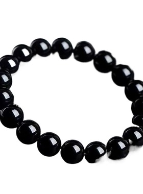 纯黑天然乌金黑曜石手链