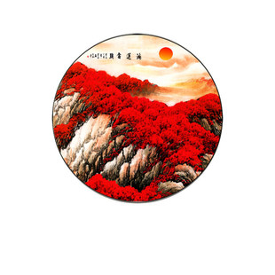 鸿运当头靠山图挂画客厅办公室玄关墙面壁画泰山日出圆形装饰画