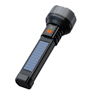 雅格LED充电手电筒强光照明防水高亮太阳能应急户外照明家用耐用