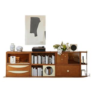 北欧实木书柜自由组合收纳展示柜中古风客厅落地电视柜餐边储物柜