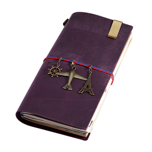 秋刀鱼TN手帐本日系紫色牛皮旅行笔记本子活页日程本可定制礼盒装