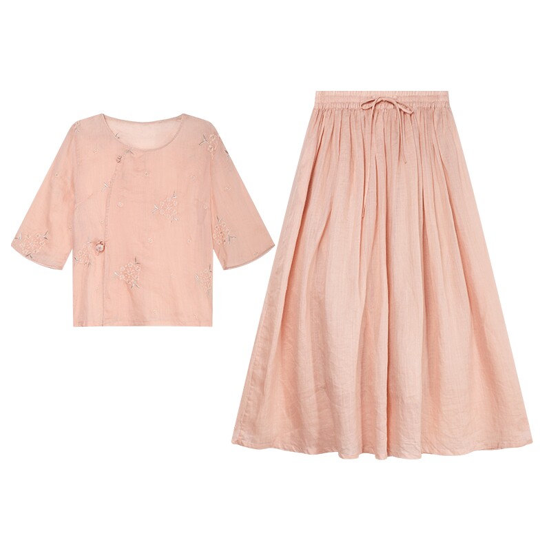 白鹿语夏新中式刺绣茶服两件套