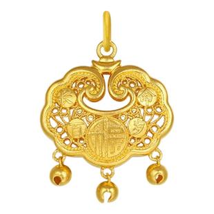 潮宏基臻金珍藏黄金吊坠足金挂坠颈饰古法金平安锁长命百岁 卟