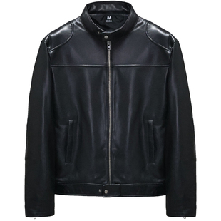 廓版头层绵羊真皮皮衣男直筒宽松短款青年立领简约港风夹克外套杯