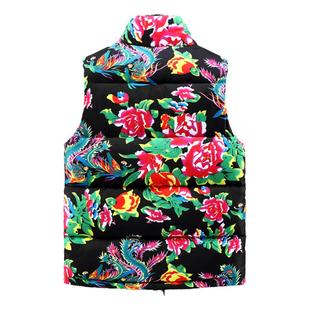 东北大花棉袄羽绒棉马甲男女款冬季加厚保暖背心棉服外套大码坎肩