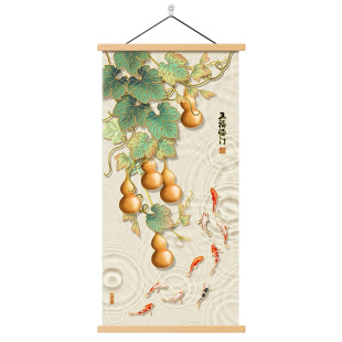 新中式五福临门入户玄关装饰画葫芦餐厅挂画喜庆寓意好竖版墙壁画