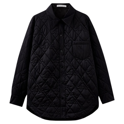 水云间棱形绗缝薄款棉服外套女翻领衬衫长袖宽松上衣2025秋冬新款