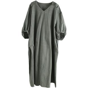 兮风春夏慵懒怀旧褶皱亚麻连衣裙复古禅意长袍子大码超仙佛系长裙