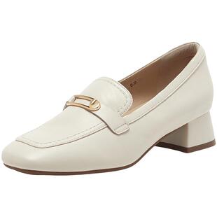 Bata乐福鞋女商场新款英伦羊皮通勤粗跟软底一脚蹬ANE12AA5