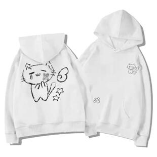 韩版学院风猫咪印花纯棉连帽男女生卫衣冬季宽松休闲加绒加厚外套