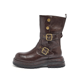 达芙妮美拉德马丁靴女士2025冬季新款骑士靴加绒小短靴西部牛仔靴